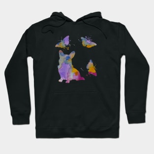 Corgi Art, Colorful Dog, With Butterflies Hoodie